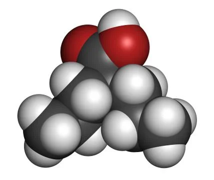 Valproic acid or valproate epilepsy (seizures) drug, chemical structure. Stock Illustration