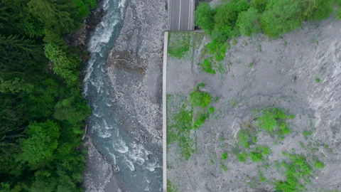 Vals - Cinematic view over its Alpine Dam Stock Footage 312701626