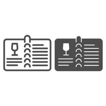 Valuable wine menu or wine book line and solid icon. Menu with alcohol drink Illustrazione stock