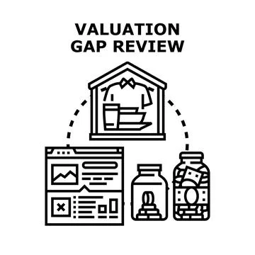 Valuation gap review process for financial analysis Stock Illustration
