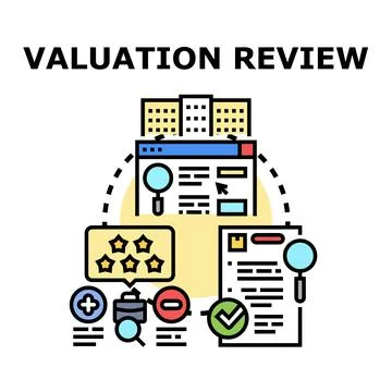 Valuation review process evaluating business and property value Stock Illustration