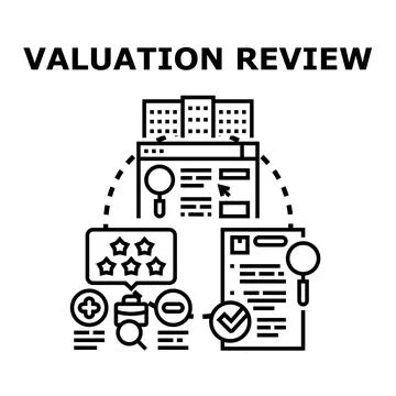 Valuation review process evaluating business and property value Stock Illustration