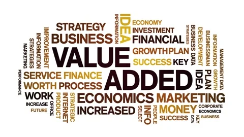 Value Added animated word cloud,text tag animation typography seamless loop. Stock Footage 154390919