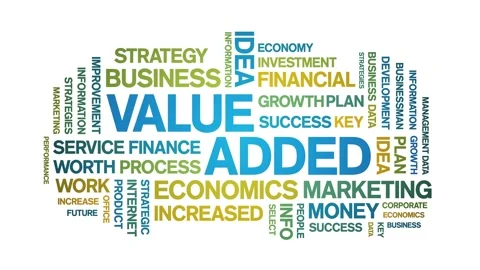 Value Added animated word cloud,text tag animation typography seamless loop. Stock Footage 154390975