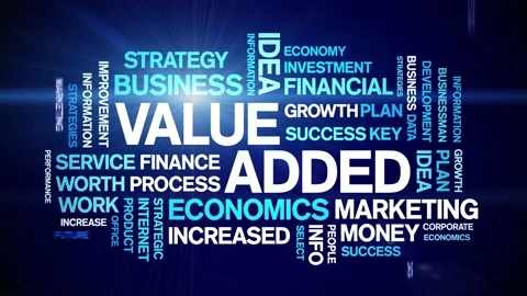 Value Added animated word cloud,text tag animation typography seamless loop. Stockbeeldmateriaal 154392117