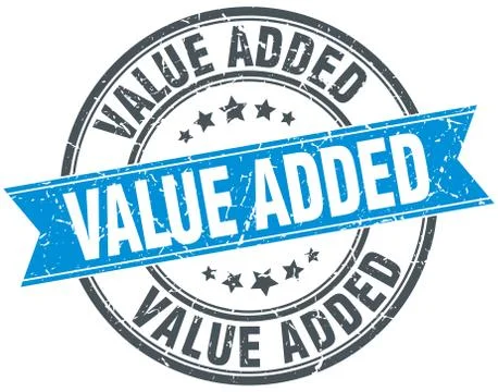 Value added blue round grunge vintage ribbon stamp Stock Illustration