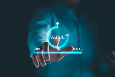 Value added concept. Businessman pulling up increase value added infographic  Stock Photos