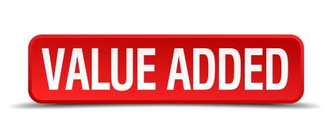 Value added red 3d square button isolated on white 스톡 일러스트