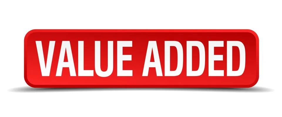 Value added red 3d square button isolated on white 스톡 일러스트