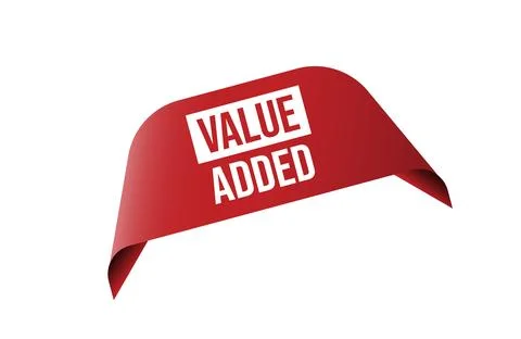 Value added red ribbon label banner. 스톡 일러스트