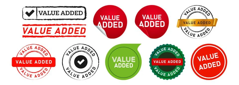 Value added stamp speech bubble and seal badge label sticker sign for Stock Illustration