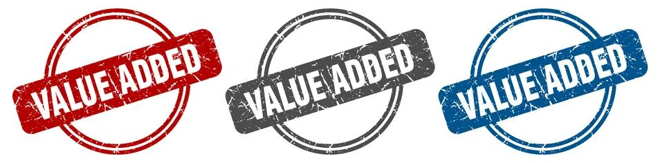 Value added stamp. value added sign. value added label set Stock Illustration