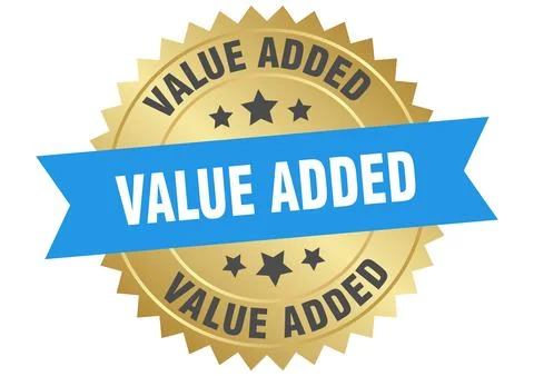 Value added. value added round blue and gold label isolated on transparent .. Stock Illustration