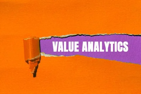 Value Analytics message written on ripped torn paper background. Conceptual.. Stock Photos