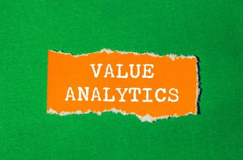 Value Analytics message written on ripped torn paper background. Conceptual.. Stock Photos
