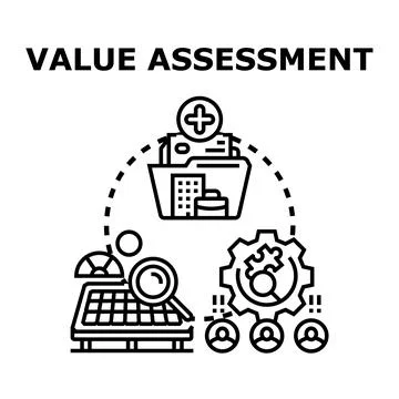 Value assessment process analyzing business assets performance 스톡 일러스트