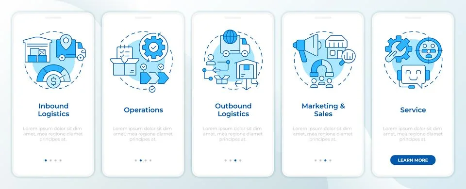 Value chain analysis blue onboarding mobile app screen Stock Illustration