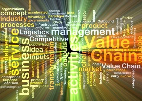 Value chain wordcloud concept illustration glowing Stock Illustration