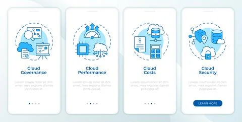 Value of cloud management monochrome blue onboarding mobile app screen Stock Illustration
