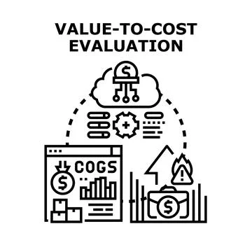 Value to cost evaluation optimizing business process Stockillustratie