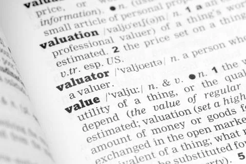Value Dictionary Definition Stock Photos