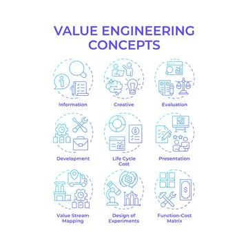 Value engineering blue gradient concept icons 스톡 일러스트