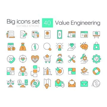 Value engineering line color icons set 스톡 일러스트