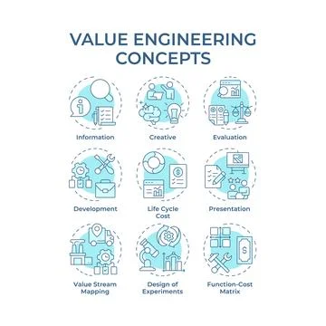 Value engineering soft blue concept icons 스톡 일러스트