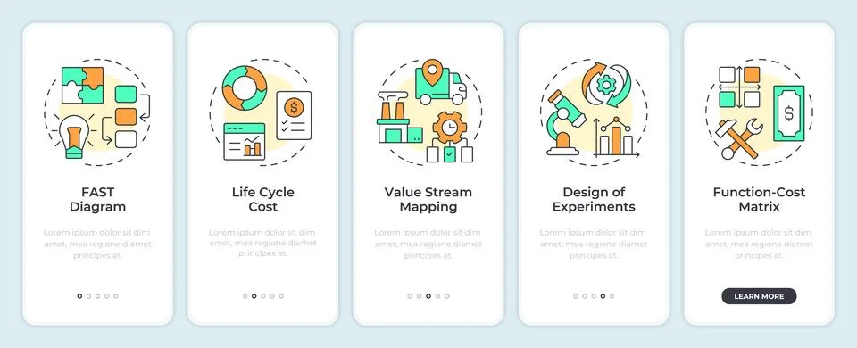 Value engineering tools onboarding mobile app screen 스톡 일러스트