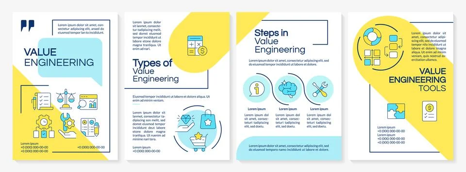 Value engineering types blue and yellow brochure layout 스톡 일러스트