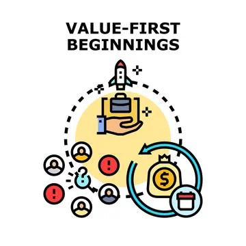 Value first beginnings igniting startup business growth Stock Illustration
