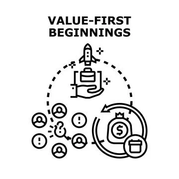 Value first beginnings igniting startup business growth Stock Illustration