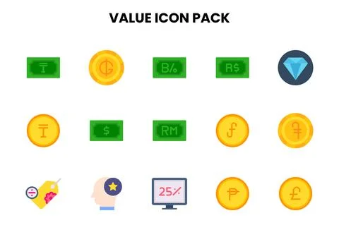 Value Flat Collection Icons Pack Stock Illustration