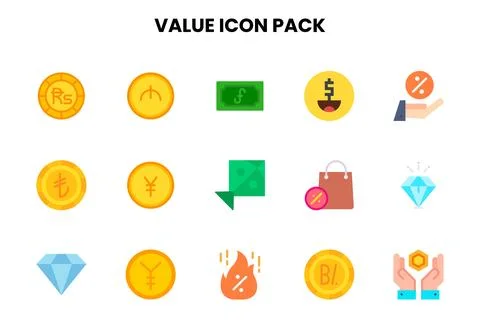 Value Flat Vector Icons Pack Stock Illustration