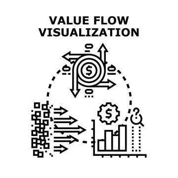 Value flow visualization infographic presenting financial data analysis Stock Illustration
