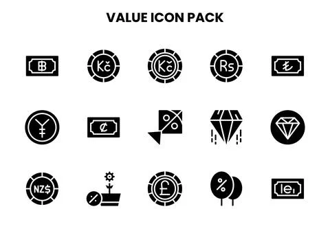 Value Glyph Bundle Icons Pack Stock Illustration