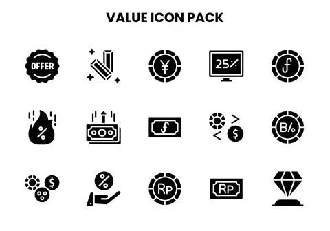Value Glyph Icons Pack Stock Illustration