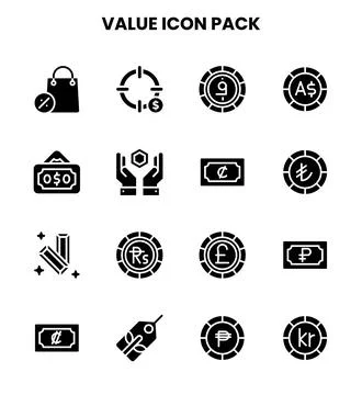Value Glyph Vector Icons Pack Stock Illustration