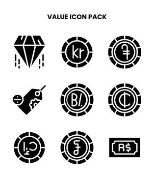 Value Glyph Vector Icons Pack Stock Illustration