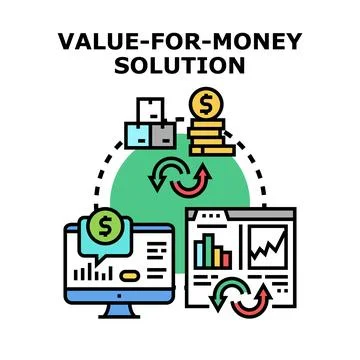 Value for money solution analyzing business efficiency Stock Illustration