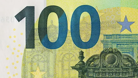 Value Numeral of Euro Banknotes Close-up Background Stock Footage 332671398