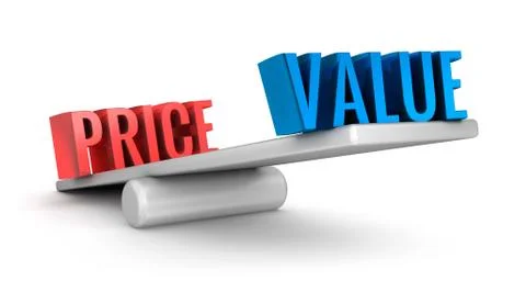 Value Price scale 3d word concept over white Stock Illustration