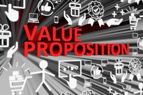 VALUE PROPOSITION concept blurred background 3d render illustration Stock Illustration