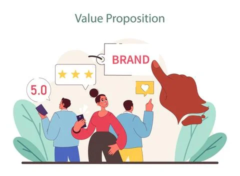 Value Proposition concept. Customers engage with a standout brand offering. 스톡 일러스트