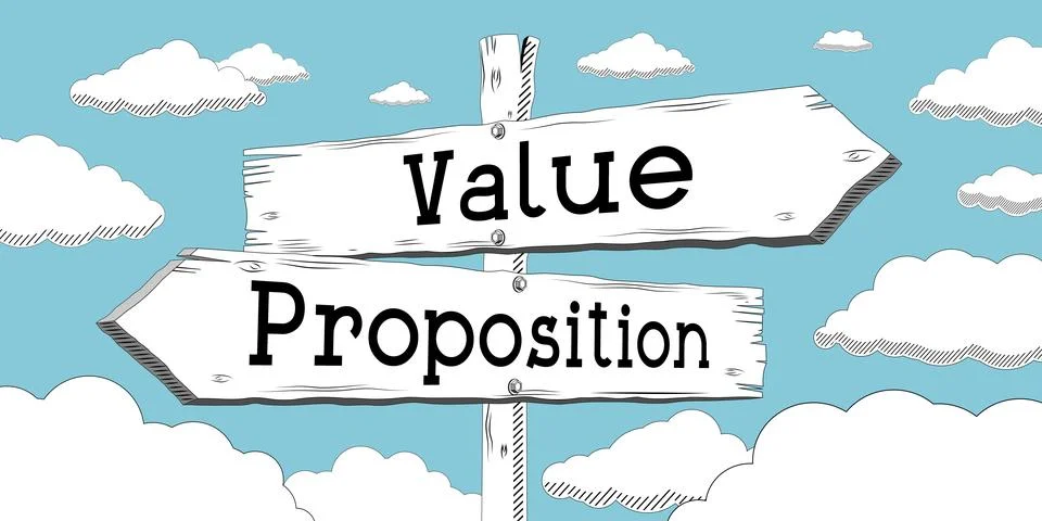 Value, proposition - outline signpost with two arrows Illustrazione stock