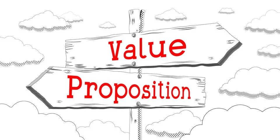 Value, proposition - outline signpost with two arrows Illustrazione stock
