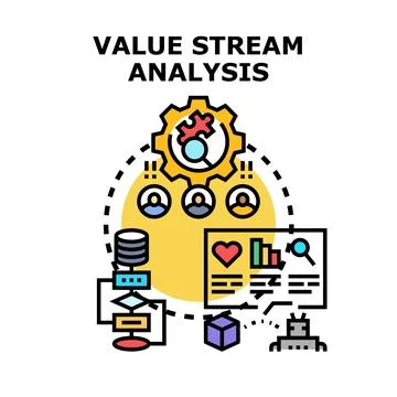 Value stream analysis process optimizing business workflow Stock Illustration