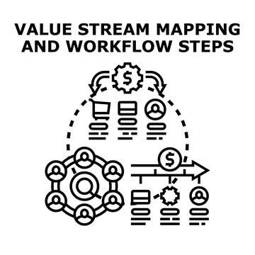 Value stream mapping and workflow steps optimizing business process イラスト素材