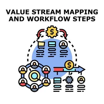 Value stream mapping and workflow steps optimizing business process Illustrazione stock