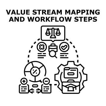 Value stream mapping and workflow steps illustration Stock Illustration
